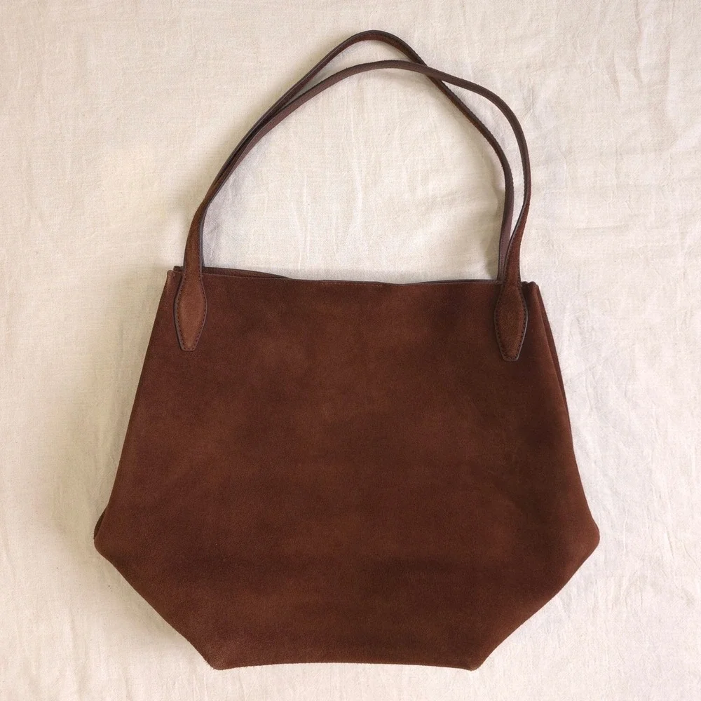 Madewell Suede Oversized Shopper Tote | 100% Leather Brown Bag - Picture 2 of 7
